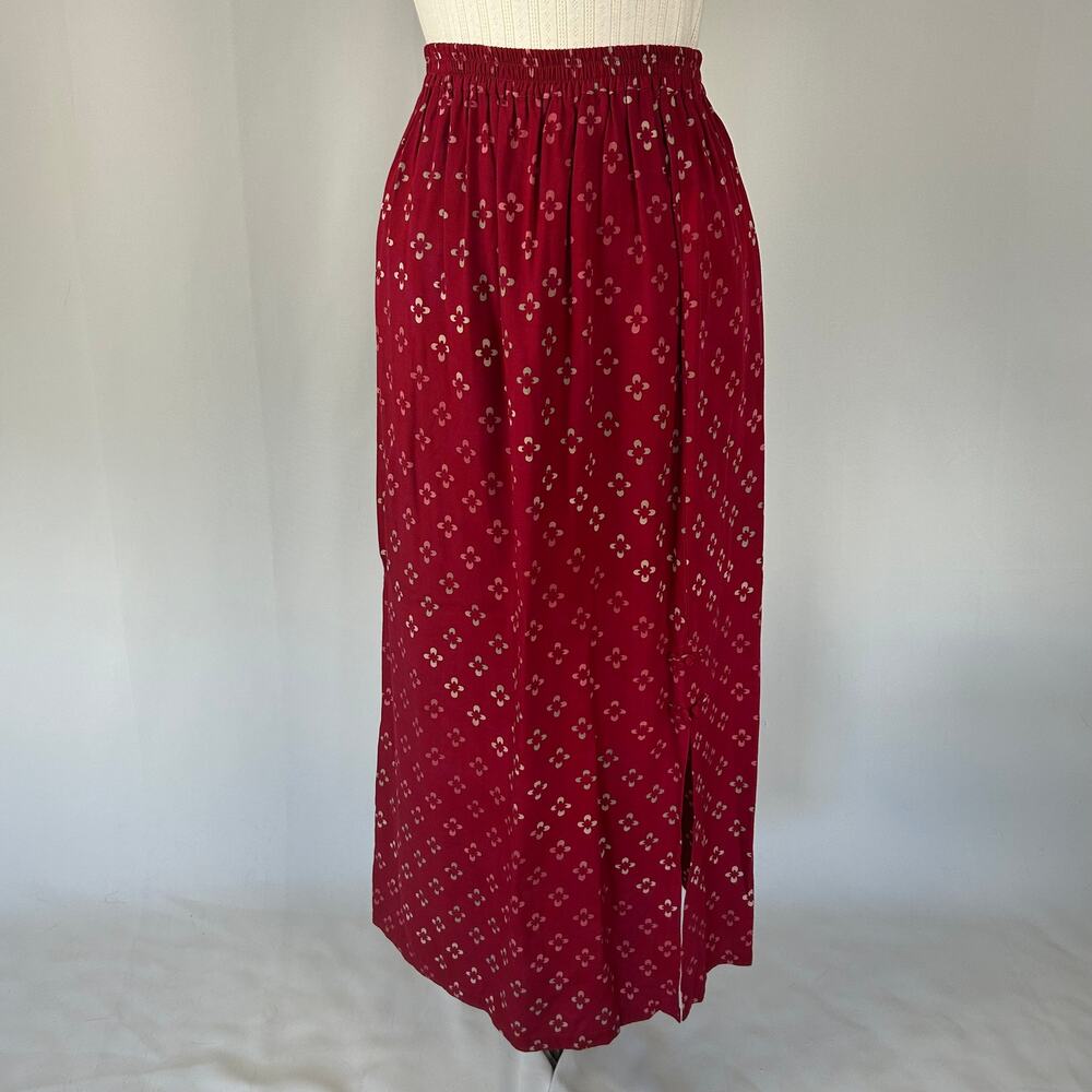 Vintage Maxi Skirt Size Medium Red Geo Print Pull On Academia 90s Y2K